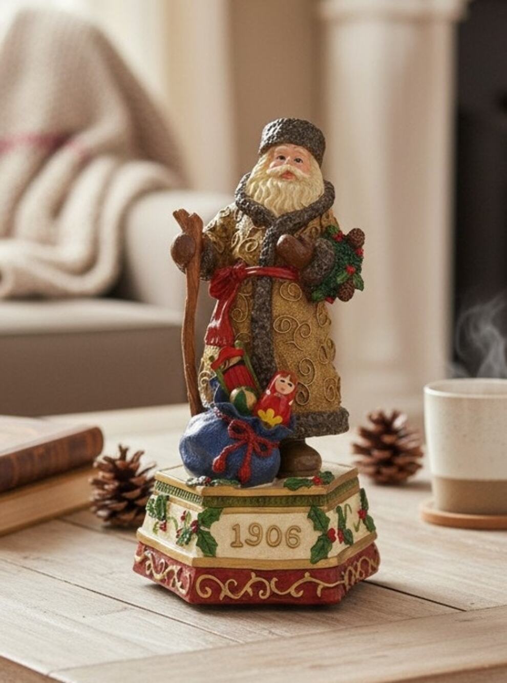 Home for the Holidays Visions of Santa 1906 Musical Resin Figurine 10"